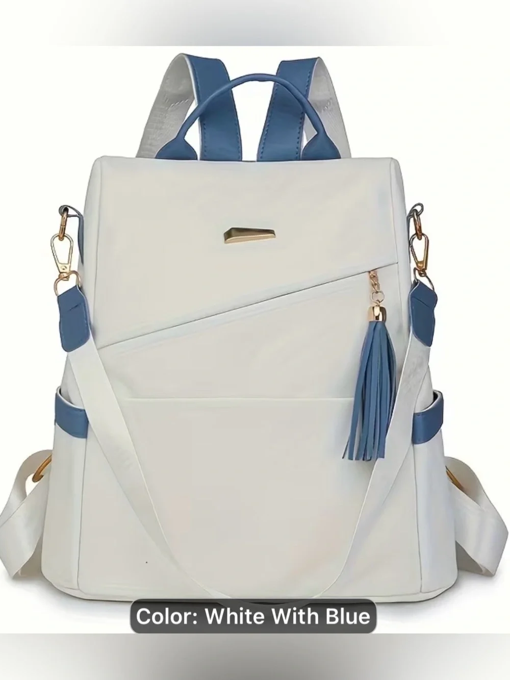 White and Blue Women's Backpack Tote - Modern Everyday Bag